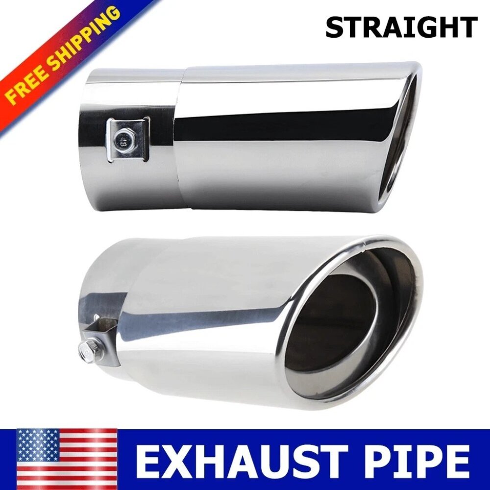 2PCS Straight Polished Muffler Tip 2.5" Exhaust Pipe Tail Throat Stainless Steel